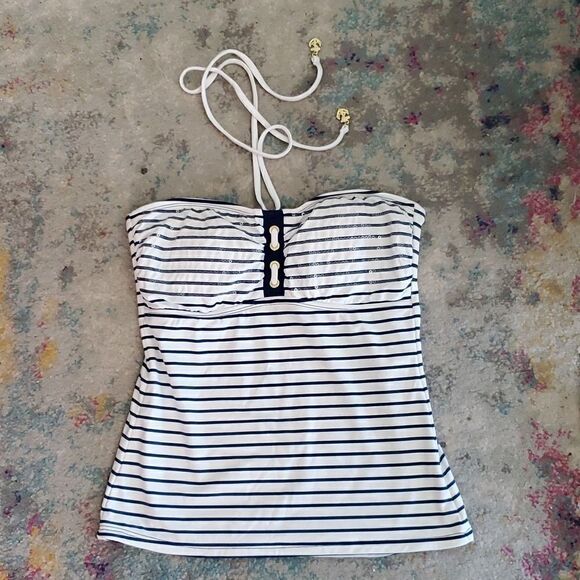 Sperry Top Sider Navy Blue & White Striped Nautical Tankini Bathing Suit Size S - Picture 8 of 15